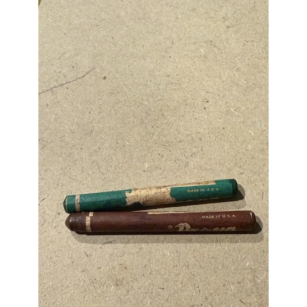 vintage 2 Prang crayons‎ gold foil lettering on the paper wrapper  Green Brown